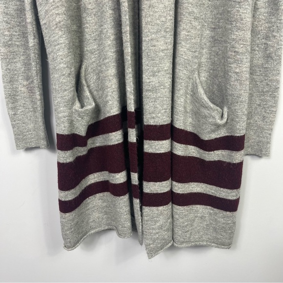 PAIGE Maison Cardigan Grey & Cabernet Stripe Open Front Alpaca Duster Sweater M - Picture 9 of 16
